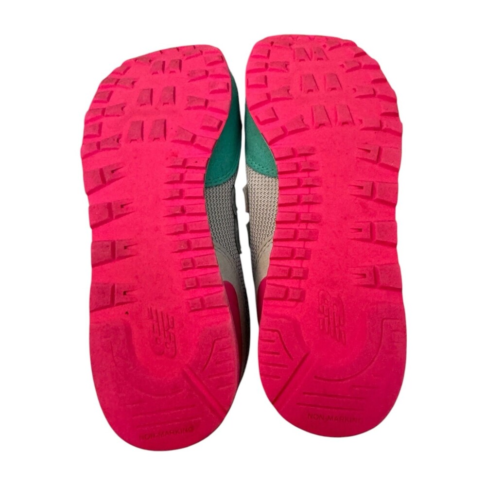 New Balance Girls Size 2 Sneakers Gray Pink Aqua Lace Up Low Top Rubber Sole Ath - Picture 9 of 12